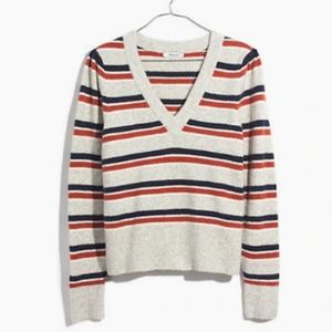 Madewell Striped Westgate V-Neck Sweater - M
